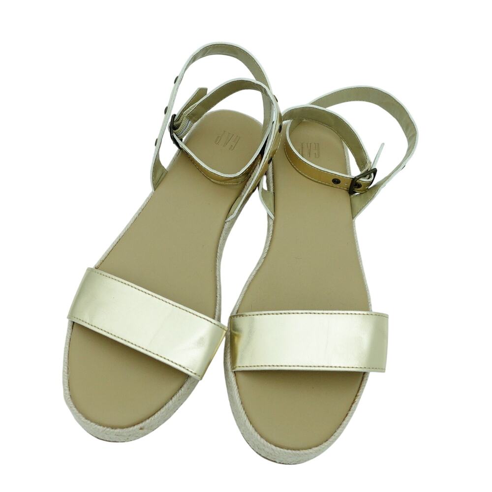 GAP Metallic Gold Platform Strappy Espadrille Comfort Sandals - Size 8.5